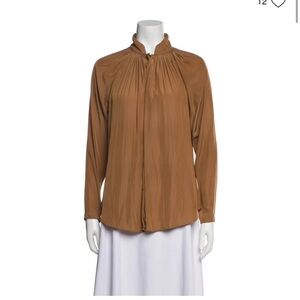 Smythe Gathered Neck Long-Sleeve Blouse - Camel Brown
